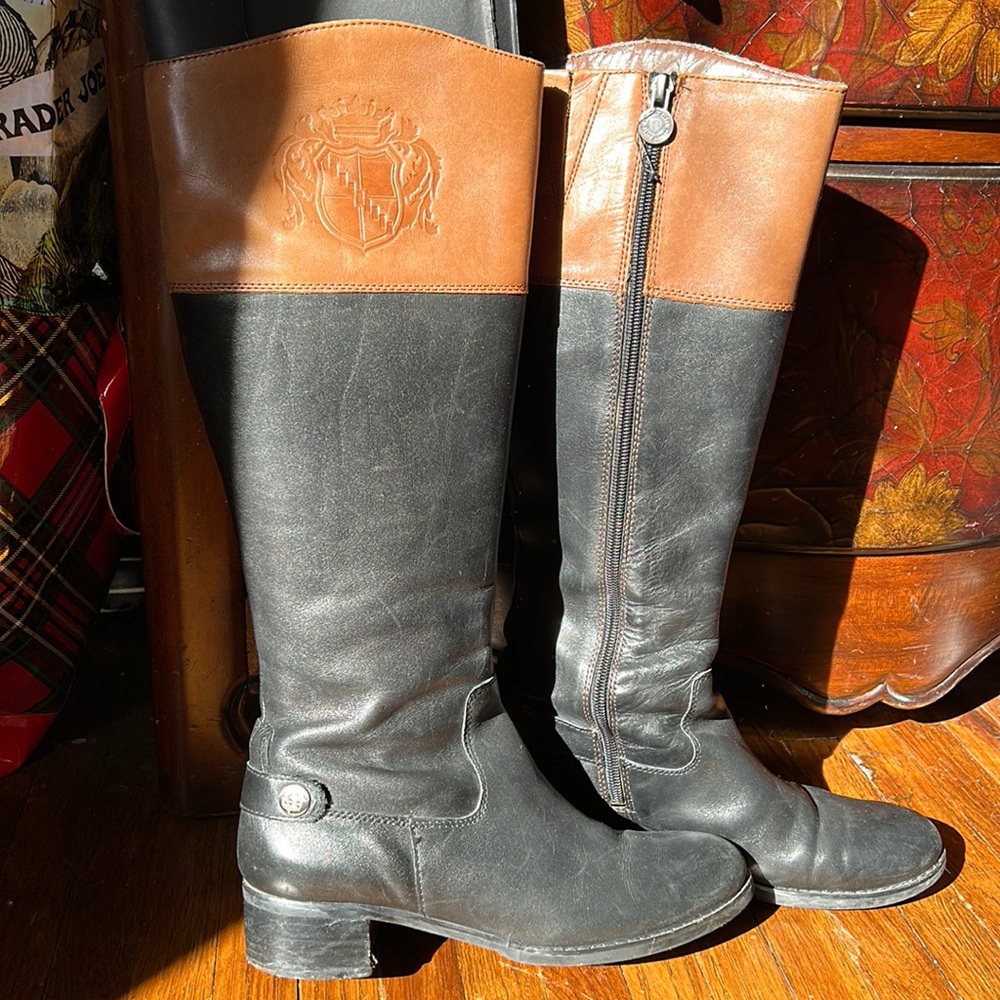 Franco Sarto Women’s Black & Brown Boots Sz 6.5 Leather Upper - Picture 1 of 8